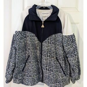 Vintage Wilson Jacket XL Full Zip Collared White Black‎ Patterned Windbreaker